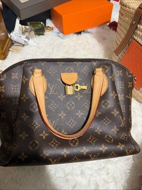 Louis Vuitton Brown Monogram Alma Satchel with Tan Trim